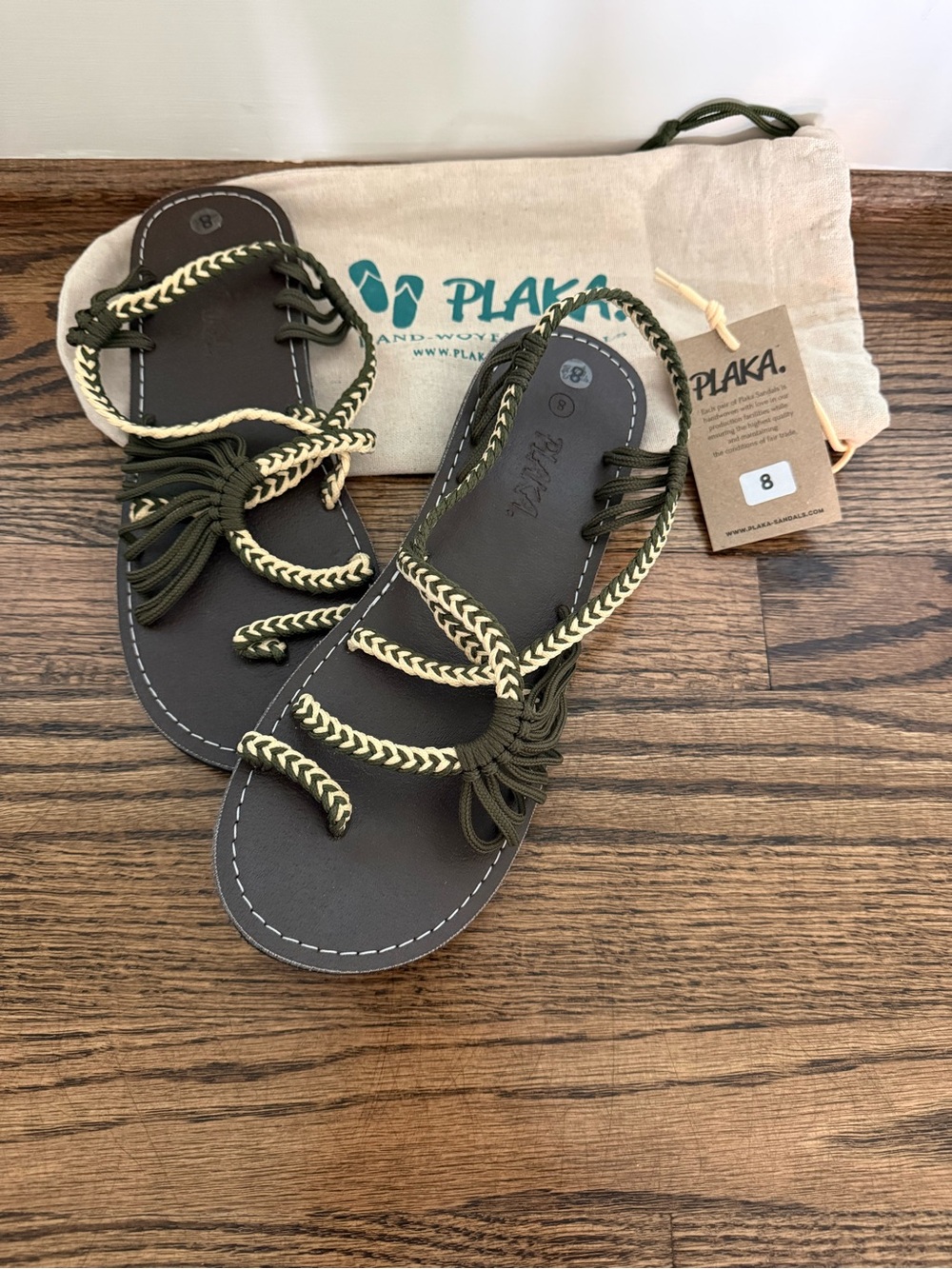 Plaka Olive & Cream Braided Wrap Sandals - Women